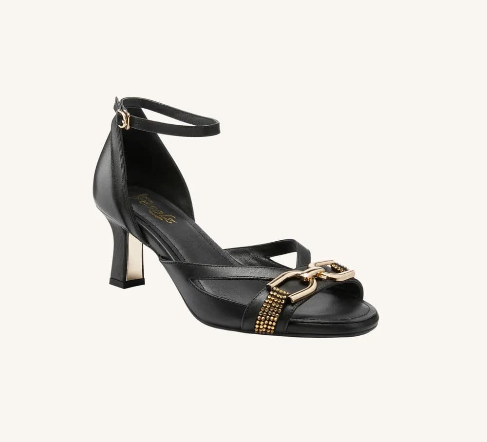 Beverly Premium Sandal Full Grain Leather 2.75" Gold Heel Standard and Wide