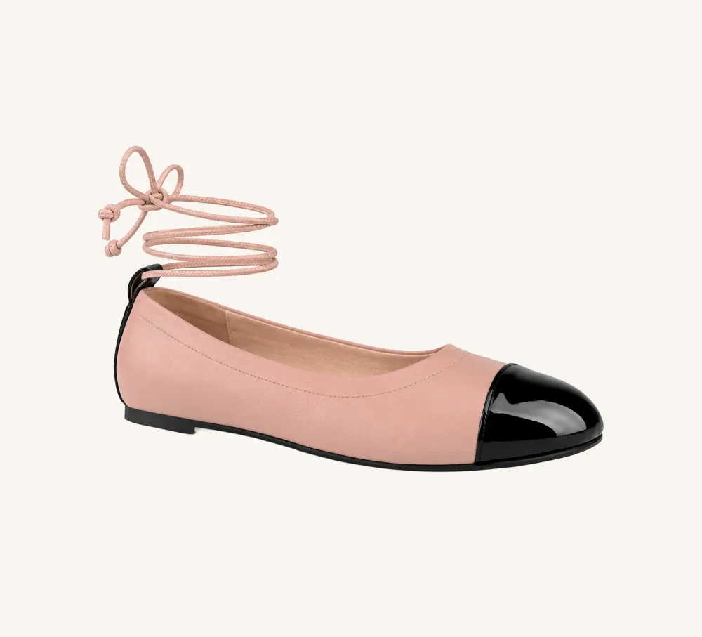 Denise Soft Leather Ballerina Flat Removable Ankle Strap