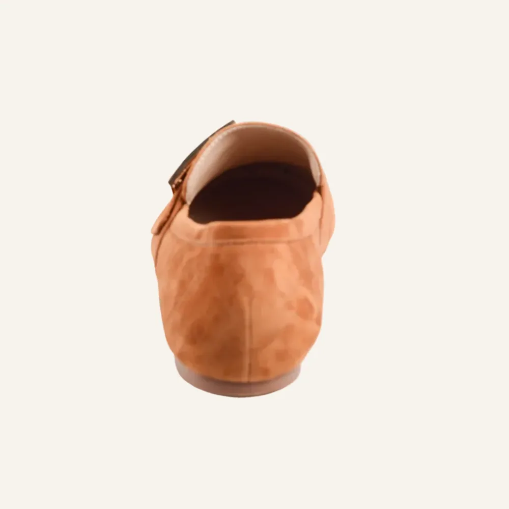 Jackie Full Grain Suede Brown Loafer with Faux Buckle Detail