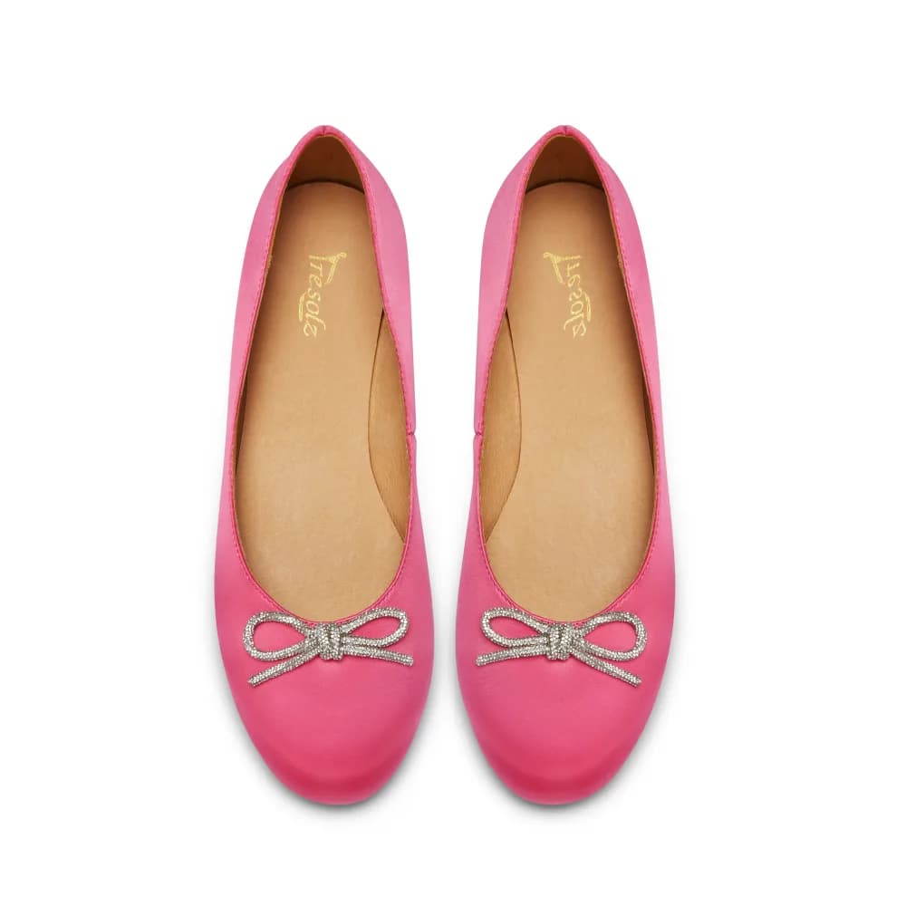 Sonia Womenâs Ballerina - Bow Accent - Flats - Satin