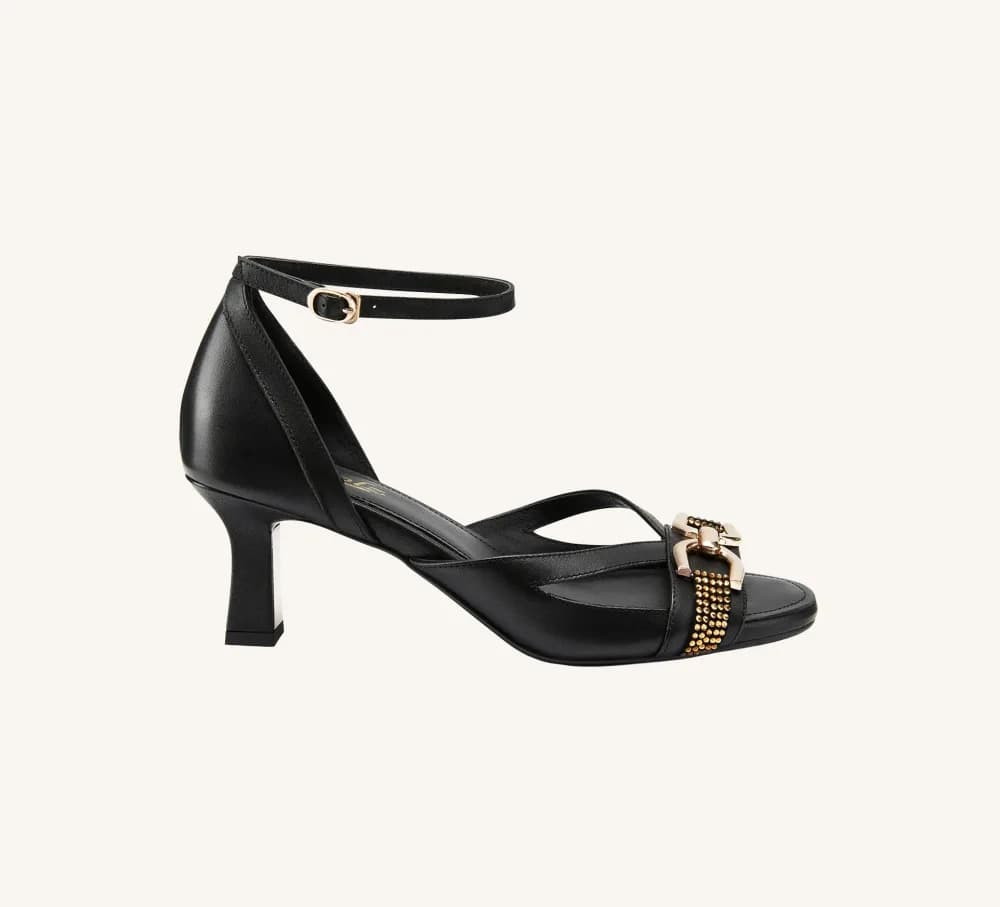 Beverly Premium Sandal Full Grain Leather 2.75" Gold Heel Standard and Wide