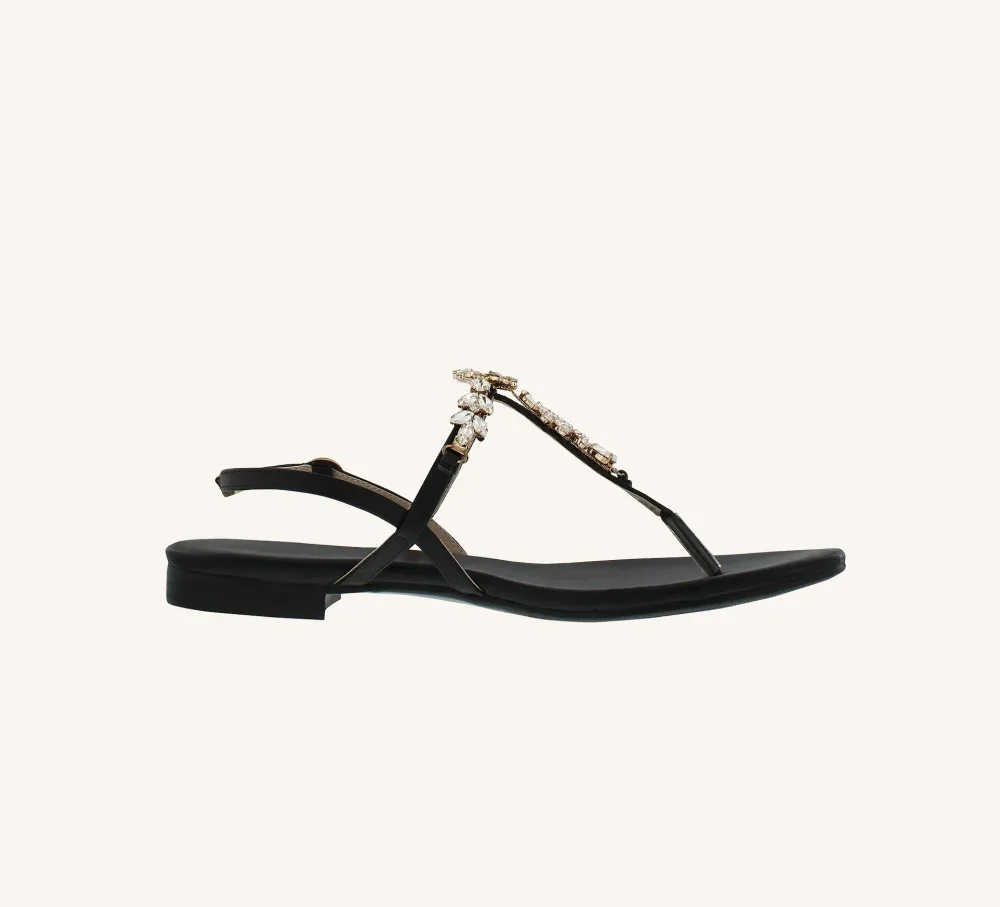 Laura Premium Leather Sandal with Crystals Standard and Wide Fit