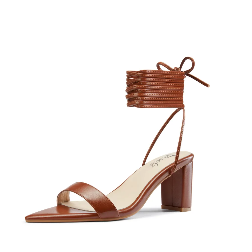 Claudine Sandals - Pointed Toe - 3" Block Heel - Strappy