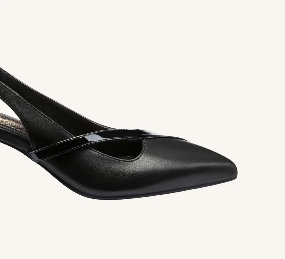 Gladys Premium Slingback Full Grain Leather 2.75" Gold Heel Standard and Wide