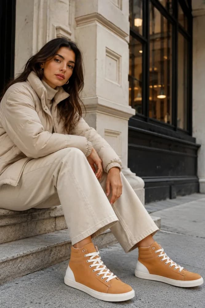 Fraser Womenâs Wheat High Top Sneaker - Cup Sole - Leather