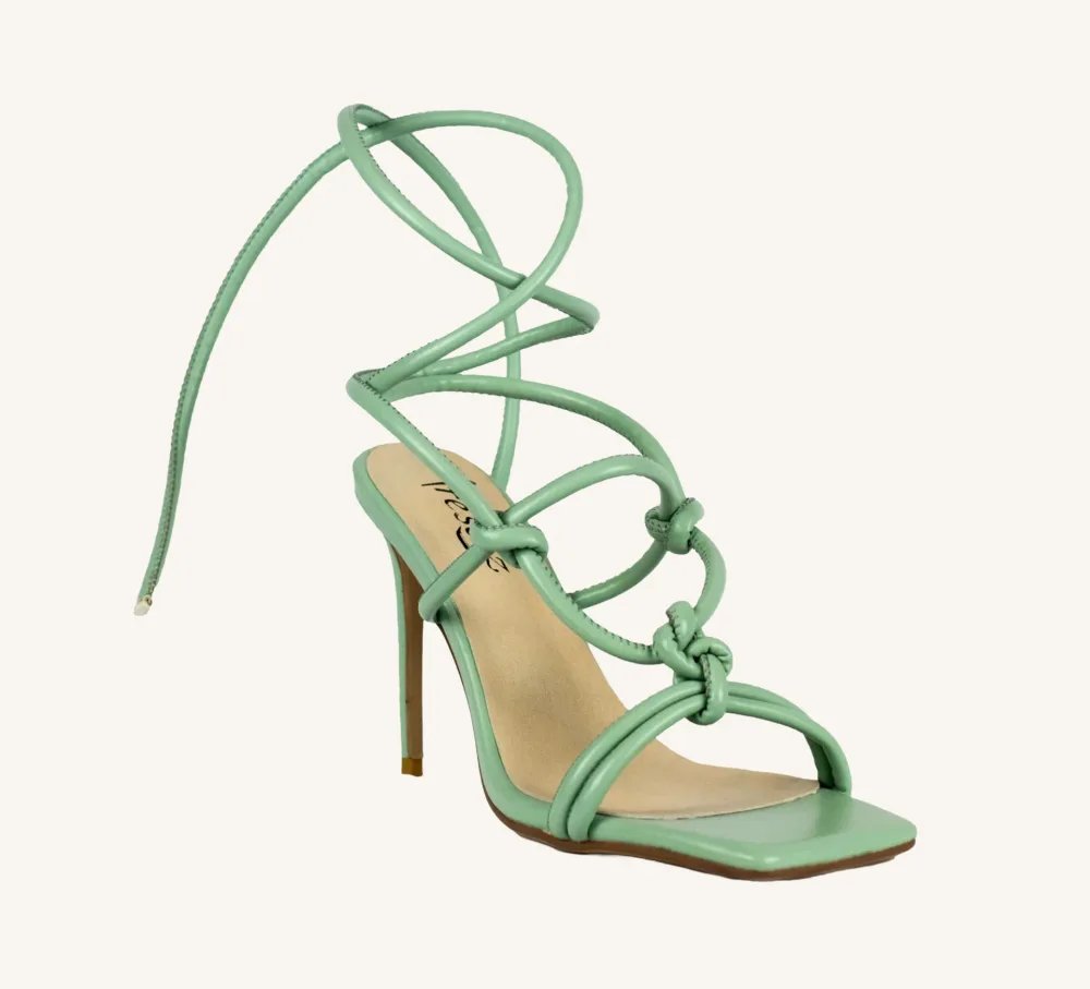 Jonelle 4 Vegan Sage Strappy Sandal 4" Stiletto Standard and Wide