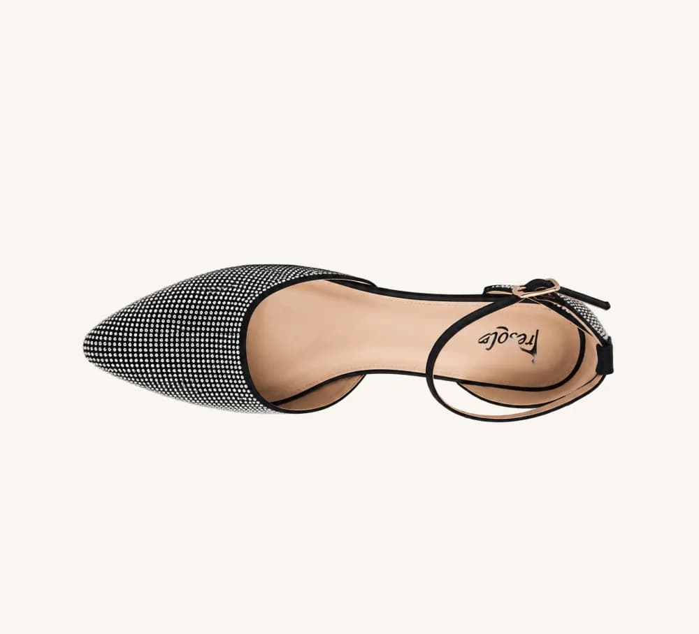 Debbie Vegan Dress Flats with Rhinestone Accents and Ankle Strap