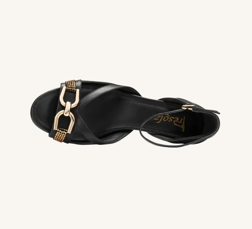 Beverly Premium Sandal Full Grain Leather 2.75" Gold Heel Standard and Wide
