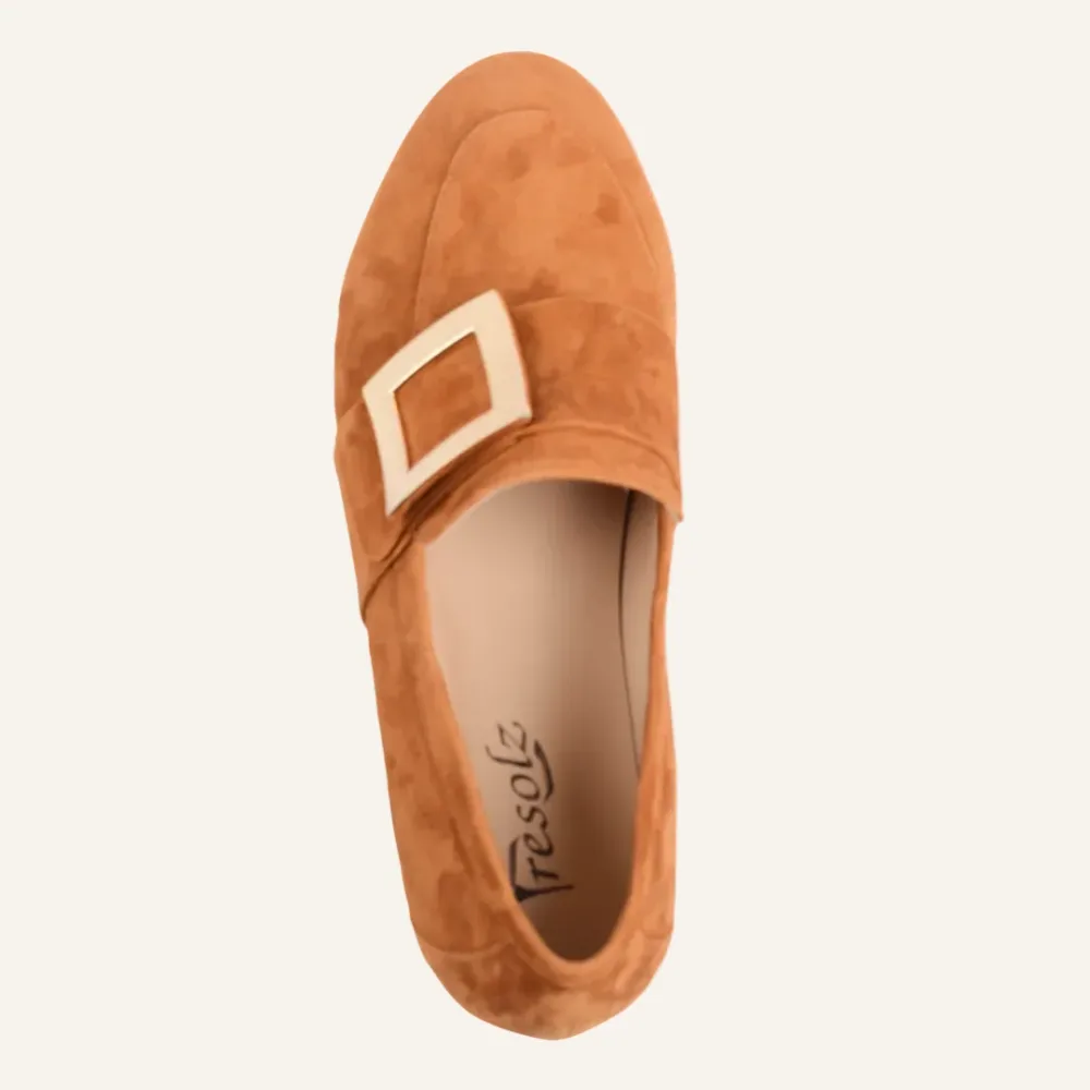 Jackie Full Grain Suede Brown Loafer with Faux Buckle Detail