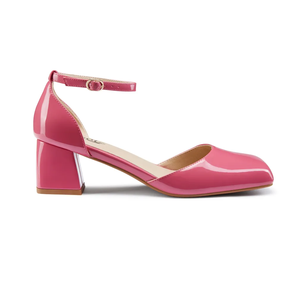 Marie Womenâs Block Heel - Ankle Strap - 2â Heel - Square Toe