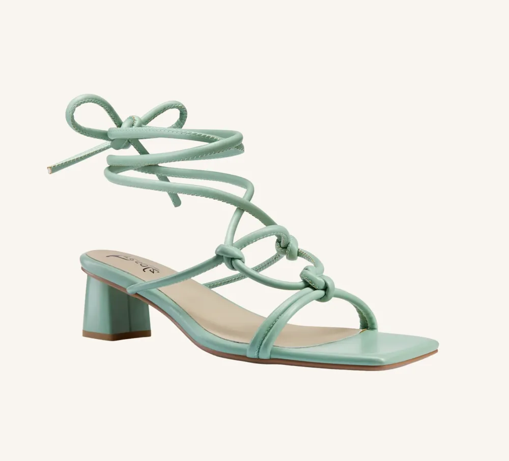 Jonelle 2 Vegan Sage Strappy Sandal 2" Block Heel Standard and Wide