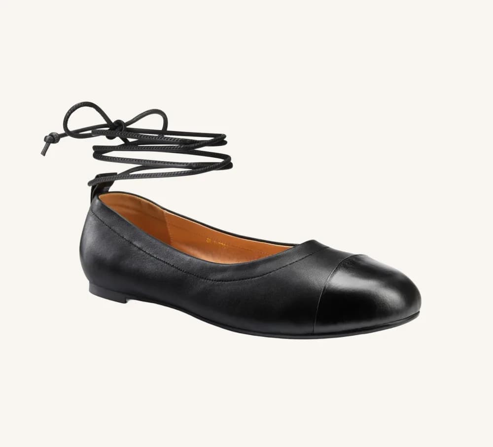 Denise Soft Leather Ballerina Flat Removable Ankle Strap