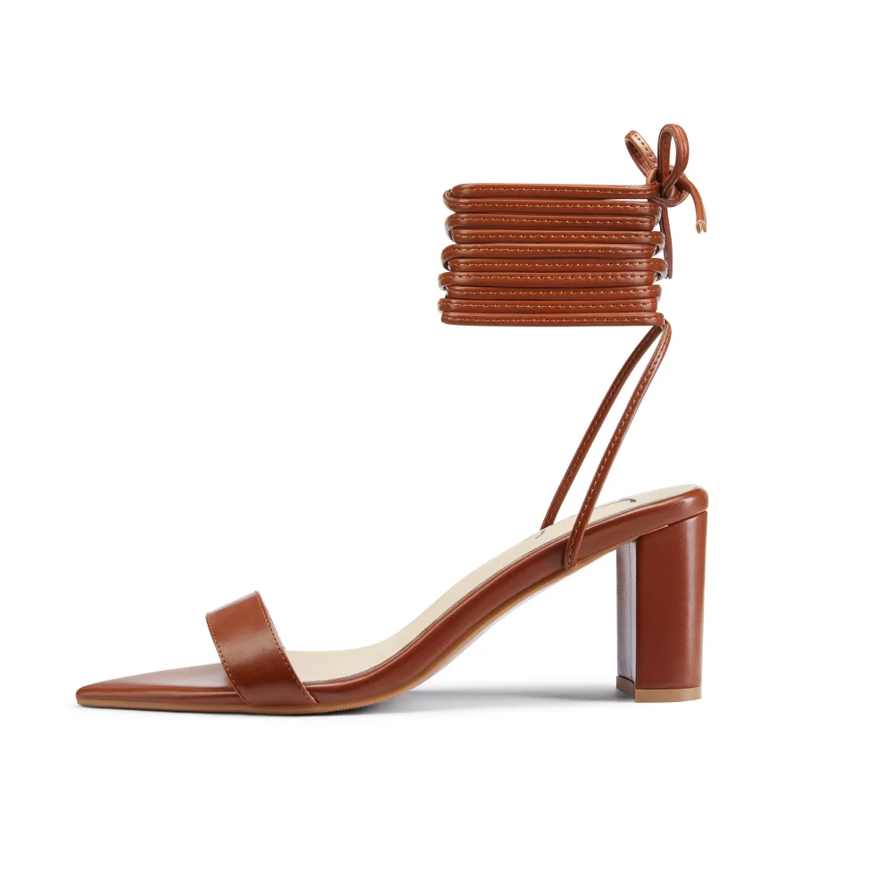 Claudine Sandals - Pointed Toe - 3" Block Heel - Strappy