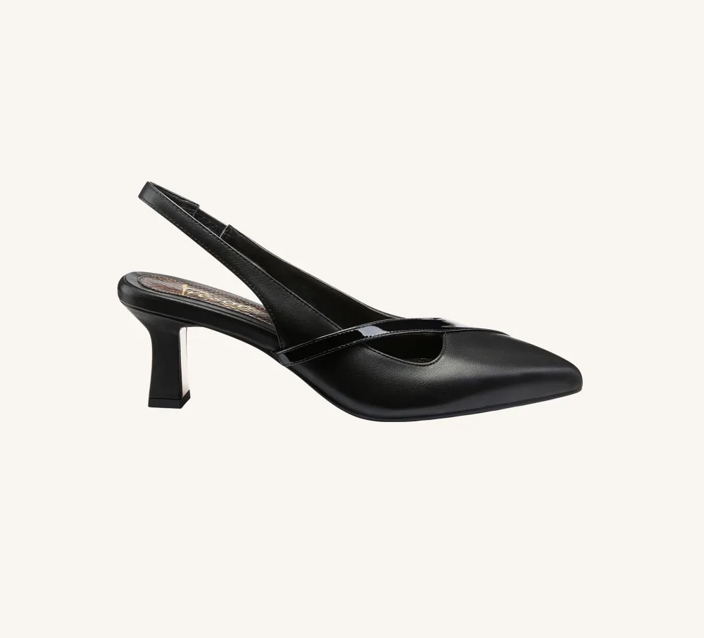 Gladys Premium Slingback Full Grain Leather 2.75" Gold Heel Standard and Wide