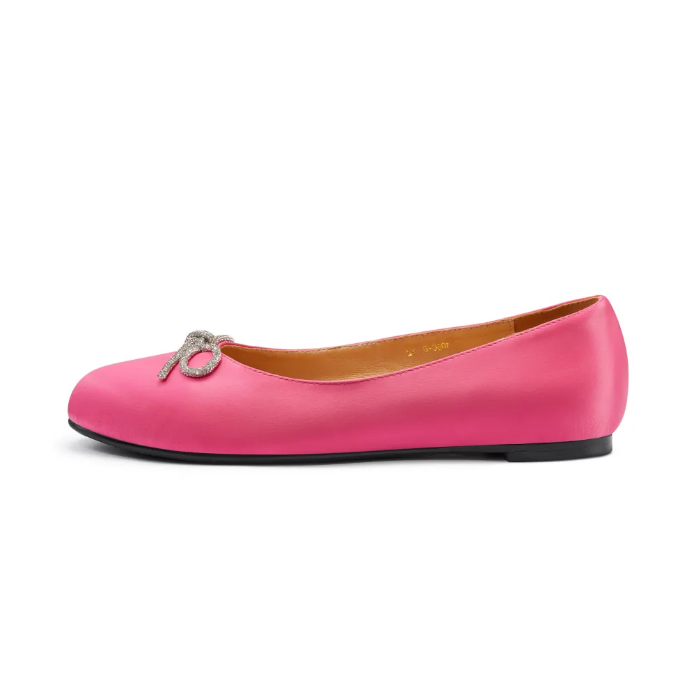 Sonia Womenâs Ballerina - Bow Accent - Flats - Satin