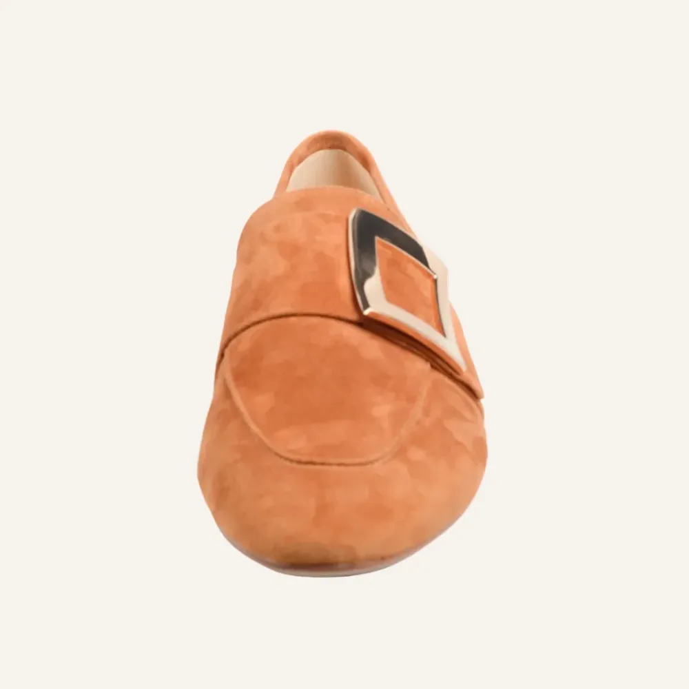 Jackie Full Grain Suede Brown Loafer with Faux Buckle Detail