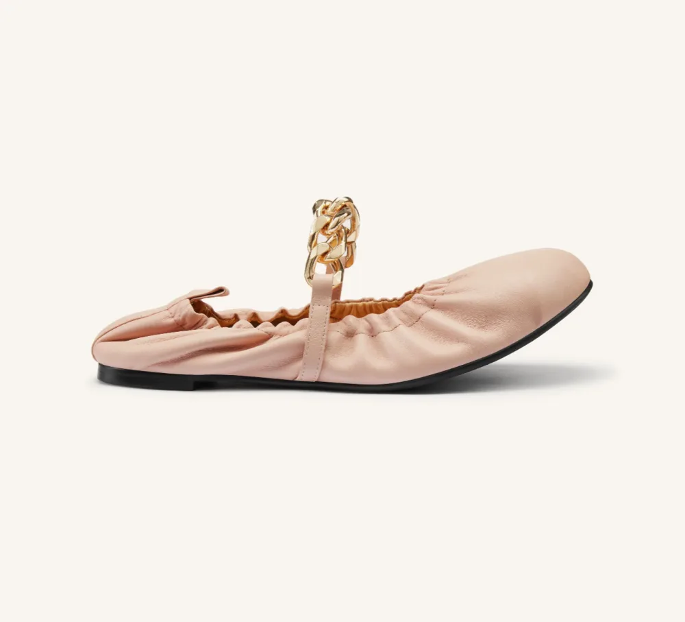 Justice Premium Leather Ballerina Flat with Gold Chain Accent