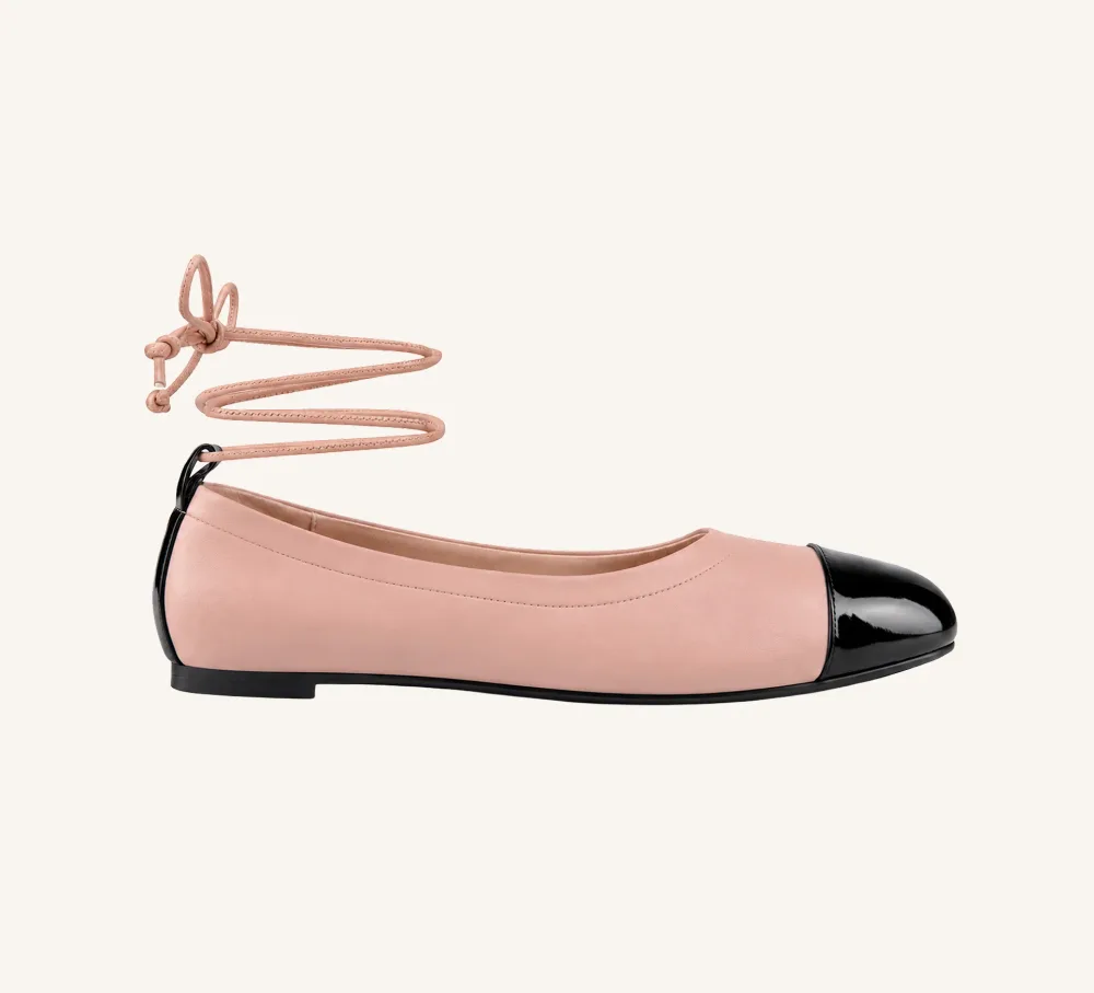 Denise Soft Leather Ballerina Flat Removable Ankle Strap