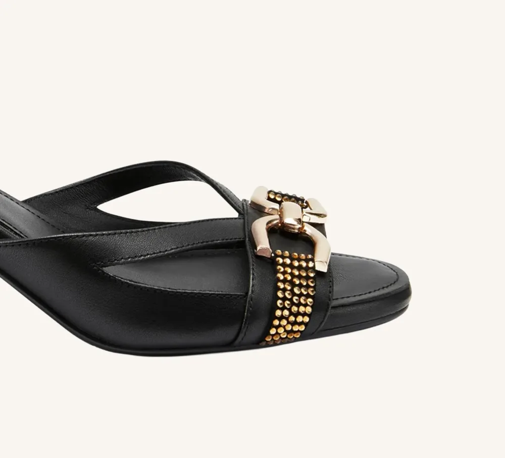 Beverly Premium Sandal Full Grain Leather 2.75" Gold Heel Standard and Wide