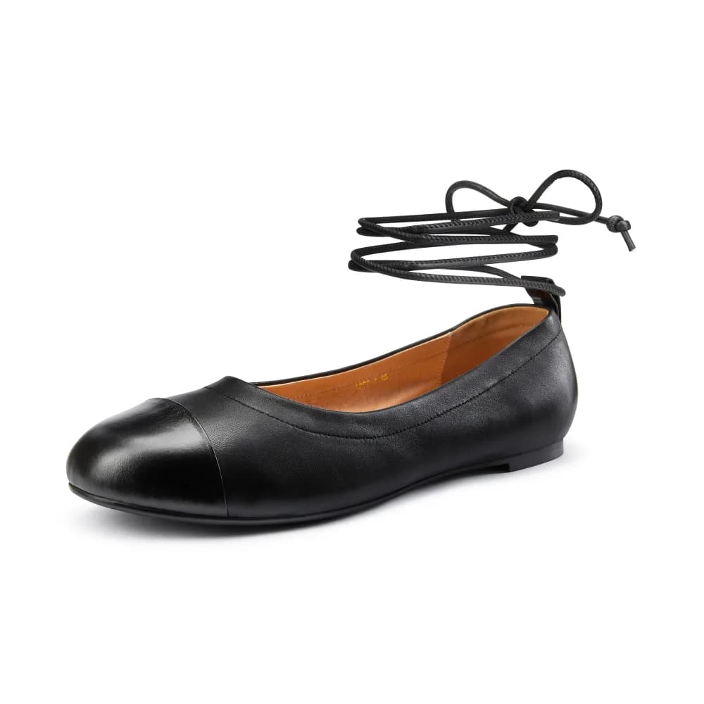 Denise Womenâs Ballerina - Ankle Strap - Flats - Leather