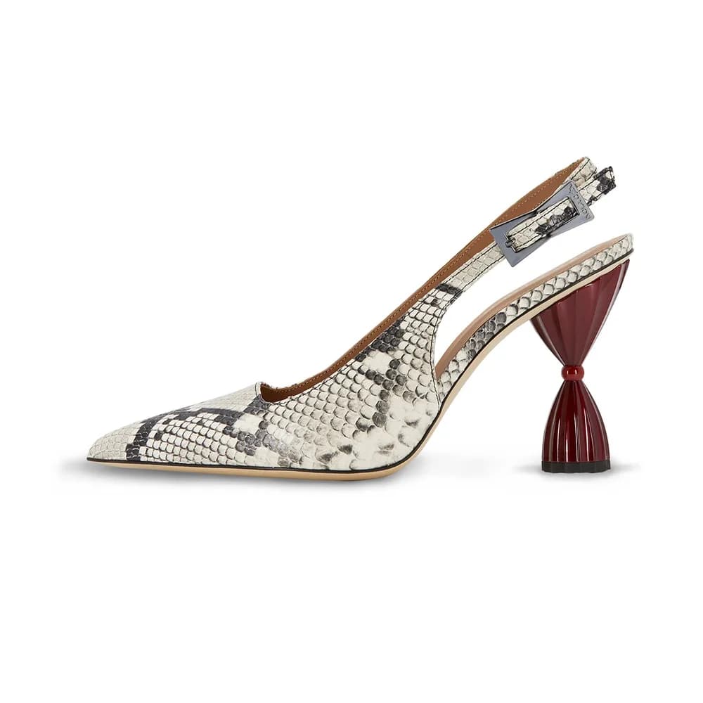 Leila Snakeprint Slingback With Sculptural Heel - White And Black