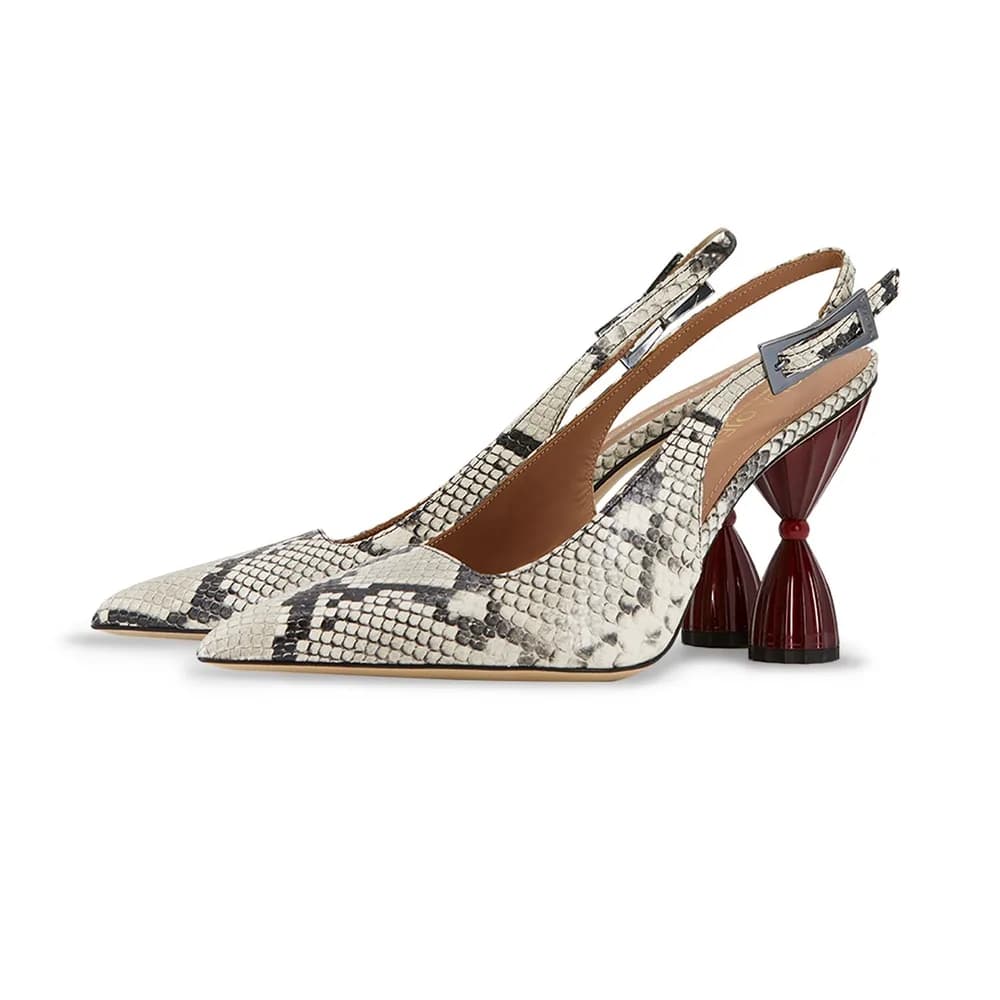 Leila Snakeprint Slingback With Sculptural Heel - White And Black